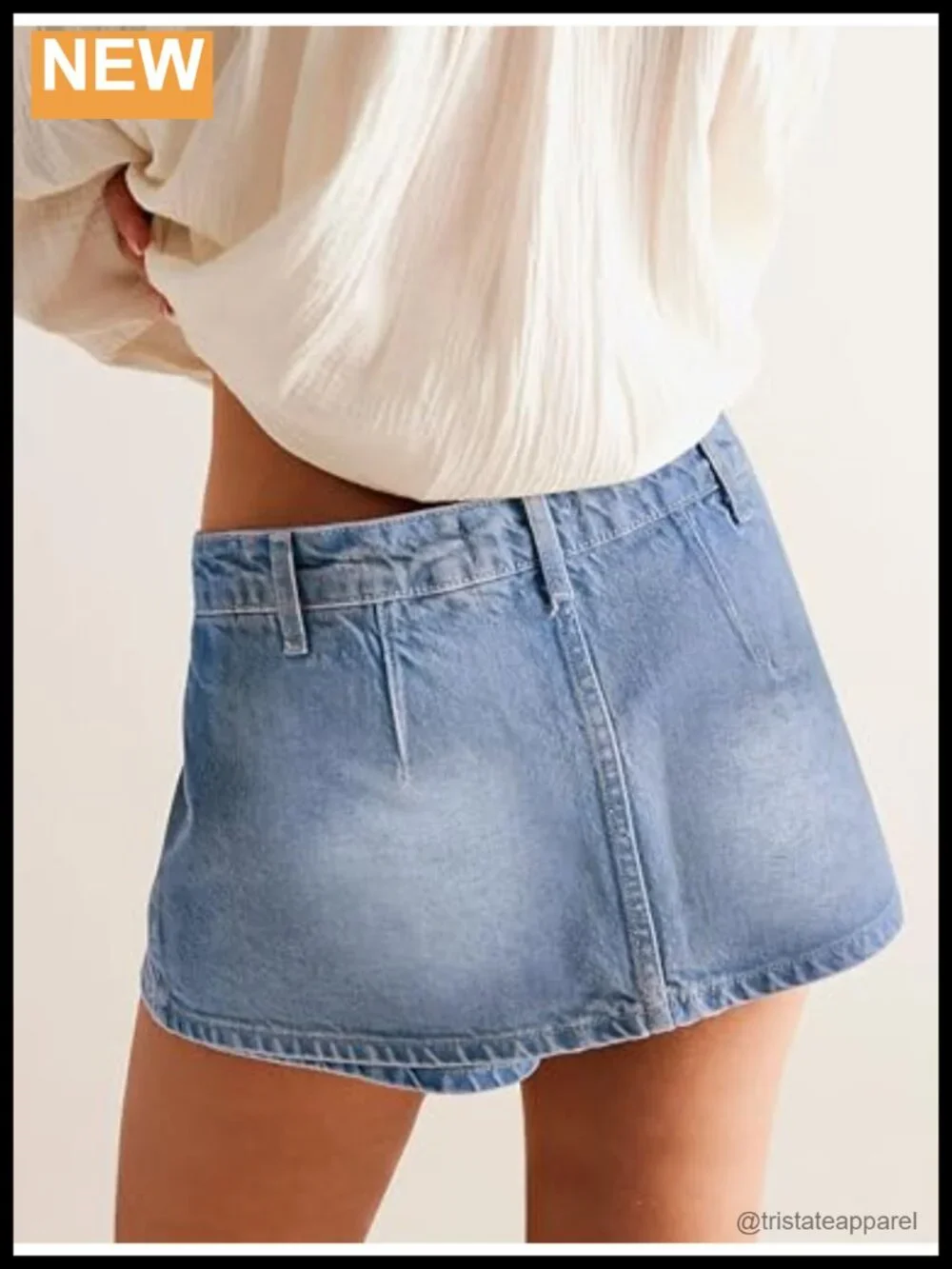 Denim Mini Skort with Shorts High Stretch Low Rise Skirt